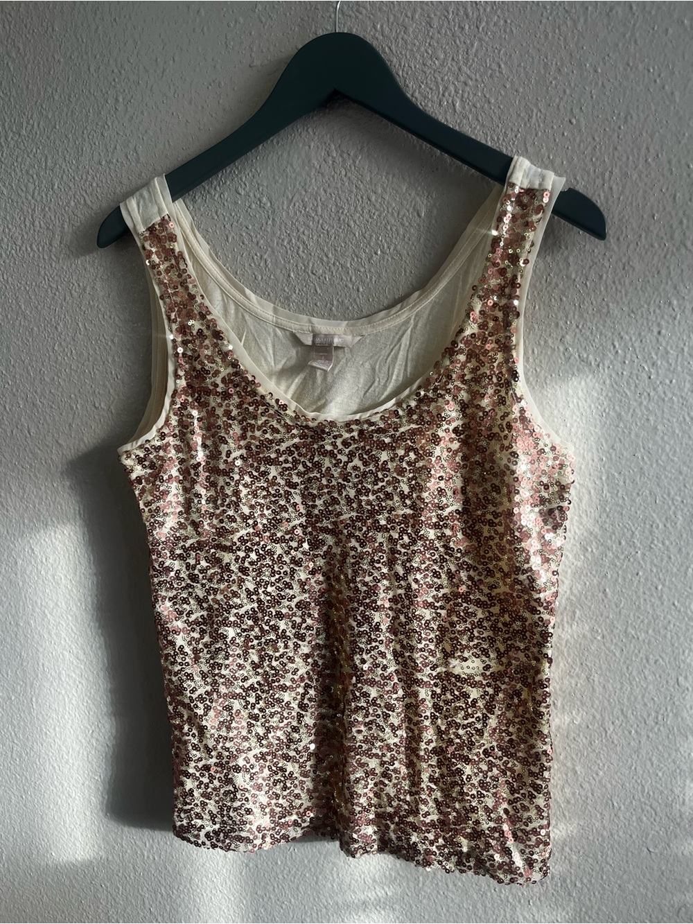 Banana Republic Cream Sequin Overlay Tank Top